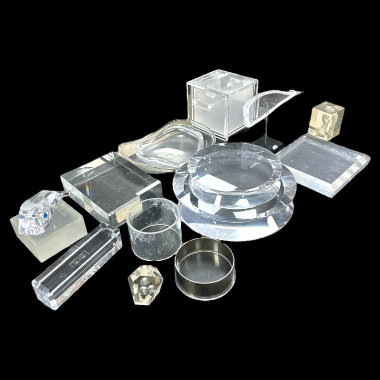 A large lot of clear acrylic and possibly lucite items. Shows some typical wear and possible (1 of 6)