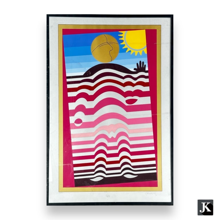 Victor Vasarely (HUNGARIAN / FRANCE, 1906 - 1997) geometric color lithograph on paper titled "Pink (1 of 5)