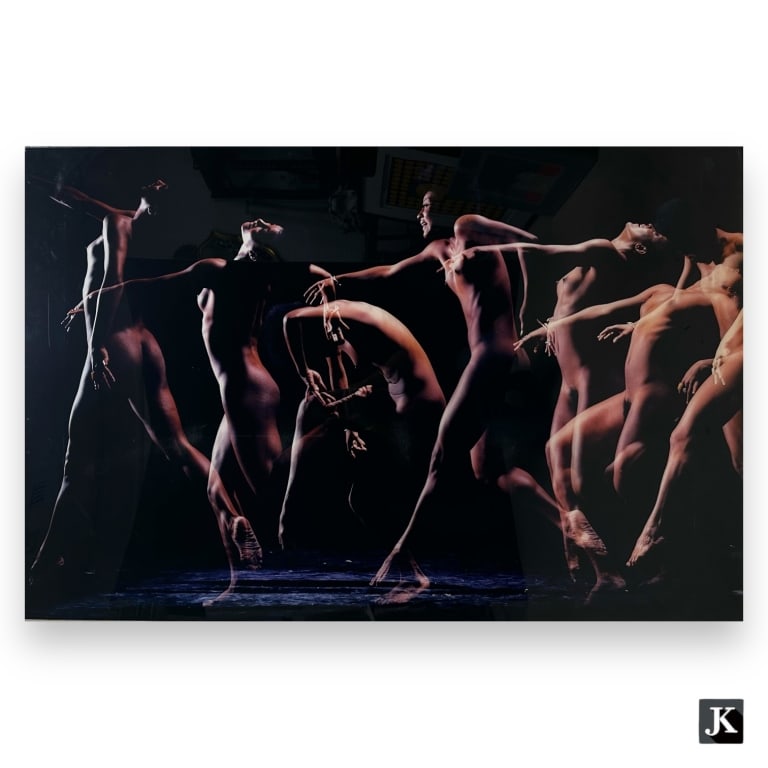 Large Chromogenic Print Of Dancing Black Woman: Large Chromogenic print depicting a dancing black woman. Set in acrylic front aluminum back frame. Possibly Lawrence Schiller or Frank Worth?
