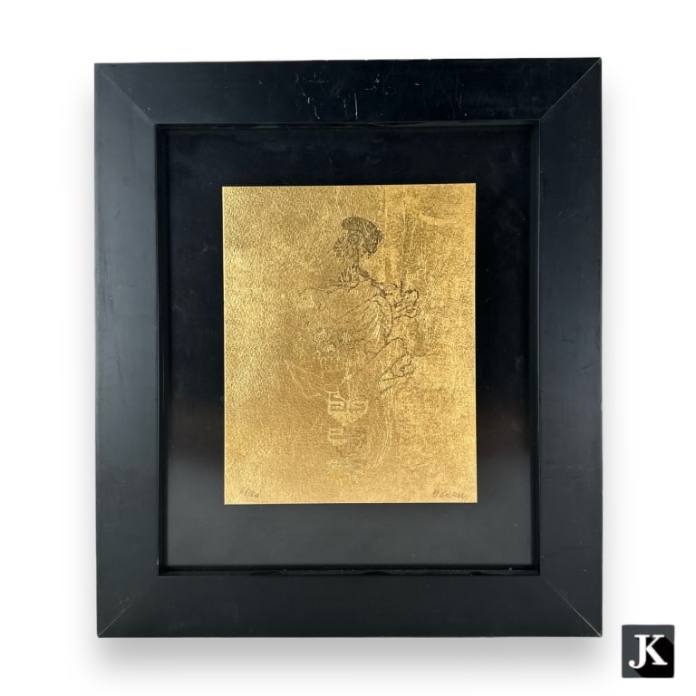 Demian Flores (MEXICAN, Born 1971) screen print on gold depicting a skull. Hand signed to lower (1 of 5)