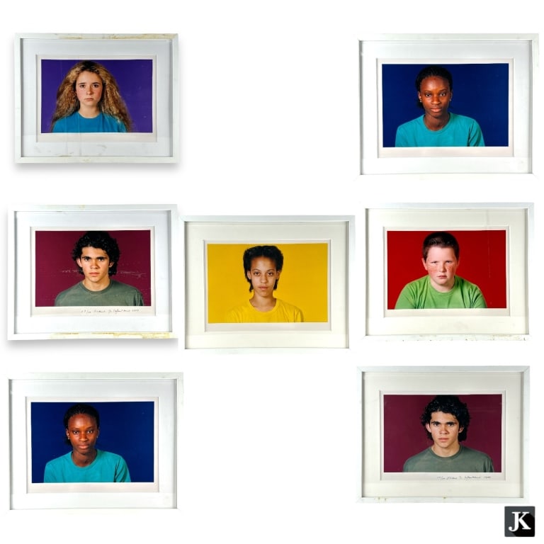 Marie-Jo Lafontaine (BELGIAN, Born 1950) set of seven chromogenic prints on photo paper depicting: Marie-Jo Lafontaine (BELGIAN, Born 1950) set of seven chromogenic prints on photo paper depicting the portraits boys and girls titled "Babylon Babies". Each mounted in white painted wooden frames with