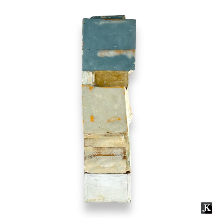David McDonald (AMERICAN / CALIFORNIA, Born 1946) mixed media wood and resin abstract column: David McDonald (AMERICAN / CALIFORNIA, Born 1946) mixed media wood and resin abstract column sculpture. Signed to underside and titled "Called Humble"; dated 2001-02. Measures approx. 16" height x 4 3