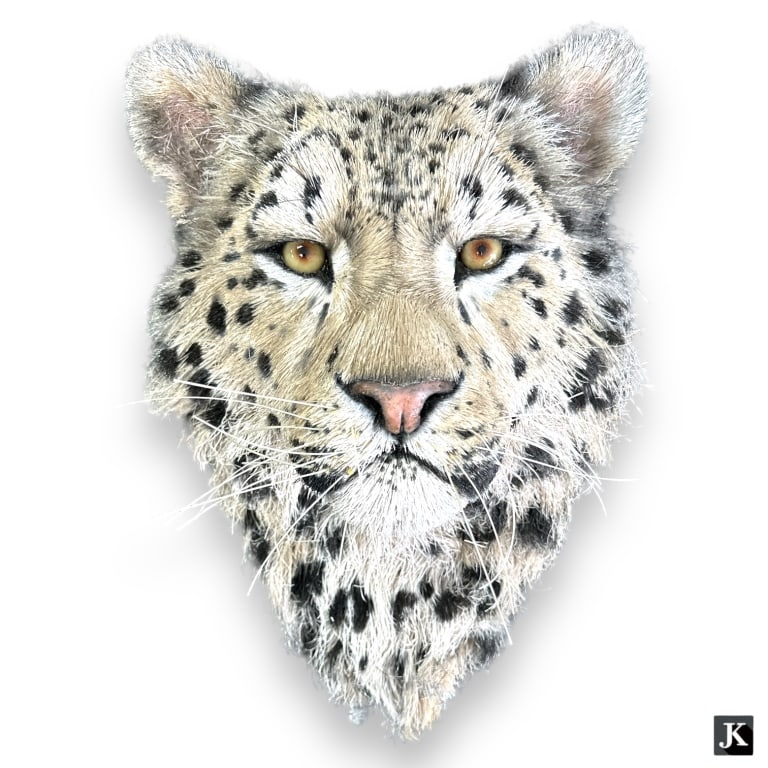 Anne Anderson sisal fiber wall sculpture depicting a snow leopard's head. Signed to verso and dated (1 of 4)