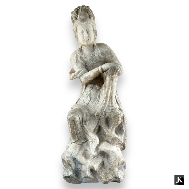 Antique Chinese 18th century Qing Dynasty period hand carved solid and heavy white hardstone (1 of 4)