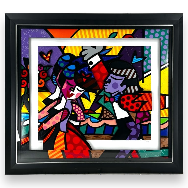 Romero Britto (Brazilian, b.1963) "Follow Me" 2006. 3D Serigraph. Ed: 544/750. COA on verso. 20" x: Romero Britto (Brazilian, b.1963) "Follow Me" 2006. 3D Serigraph. Ed: 544/750. COA on verso. 20" x 24" art, 33.5" x 37.5" framed. EF/B15/BR