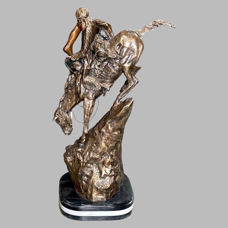 After Frederic Remington Bronze Sculpture, Property from a Palm Beach Estate. Diameters: 28 inches: After Frederic Remington Bronze Sculpture, Property from a Palm Beach Estate. Diameters: 28 inches high x 16 inches wide DL