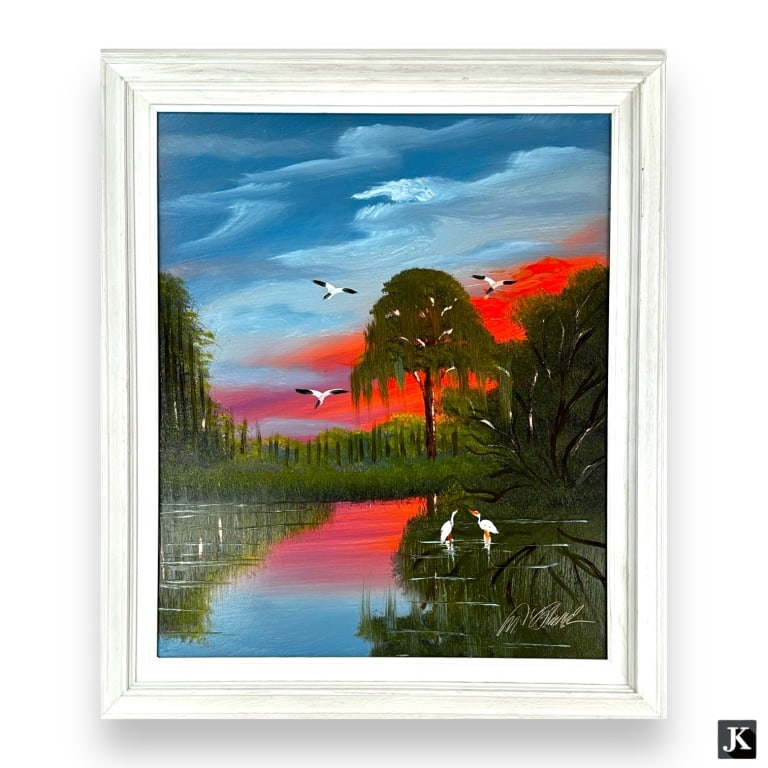 Al Black (b.1947) Florida Highwaymen O/B. Misty River. Approx: 29" x 25" framed, 24" x 20" board. (1 of 4)