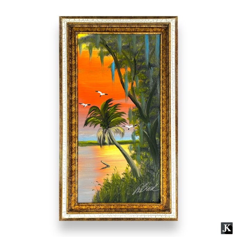 Al Black (B.1947) FL Highwaymen O/B Fire Sky. Signed lower right. Approx: 17" x 28 1/2" framed, 12" (1 of 4)