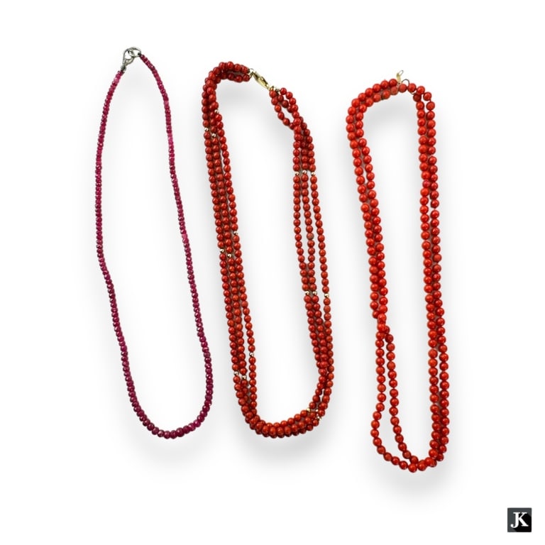 A lot of three beaded necklaces. Two are by Zoe B with 14k yellow gold clasps and spacer beads. Lot (1 of 2)