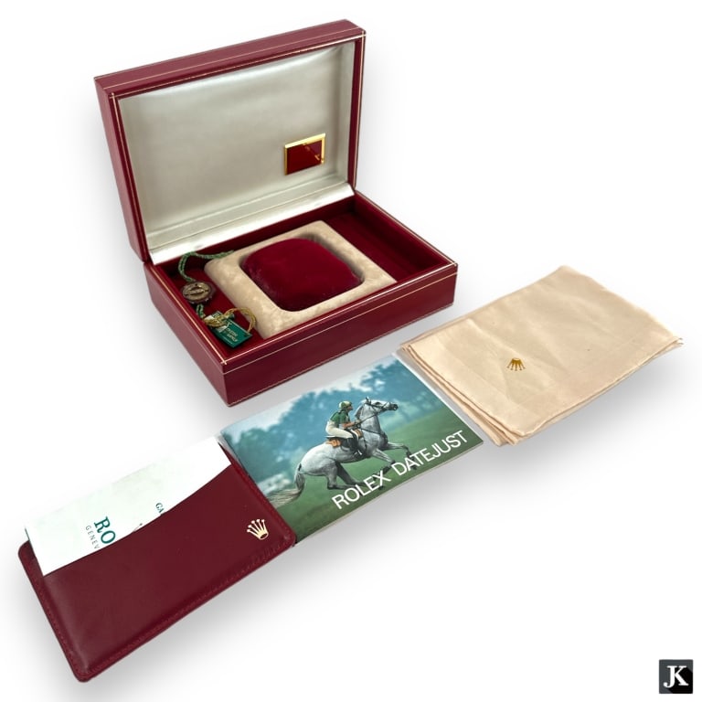 A genuine Rolex silk top and red leather presentation box for a ladies' president wristwatch. Box (1 of 3)