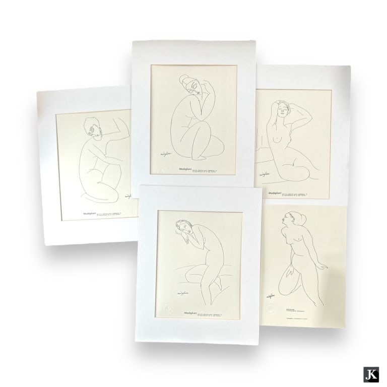 Amedeo Modigliani (ITALIAN / FRANCE, 1884 - 1920) collection of 5 lithographs depicting the studies: Amedeo Modigliani (ITALIAN / FRANCE, 1884 - 1920) collection of 5 lithographs depicting the studies of nude females. 4 of the 5 lithographs are commemorating the 80th anniversary of the Eiffel tower.