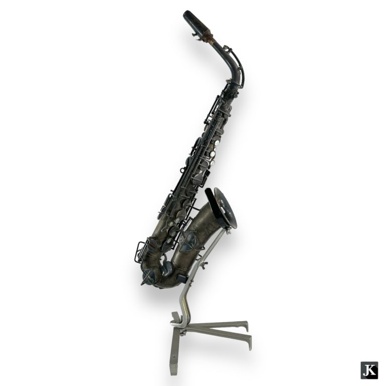 Vintage, possibly antique, Buescher, Elkhart, Maryland alto saxophone in a silver tone finish. (1 of 3)