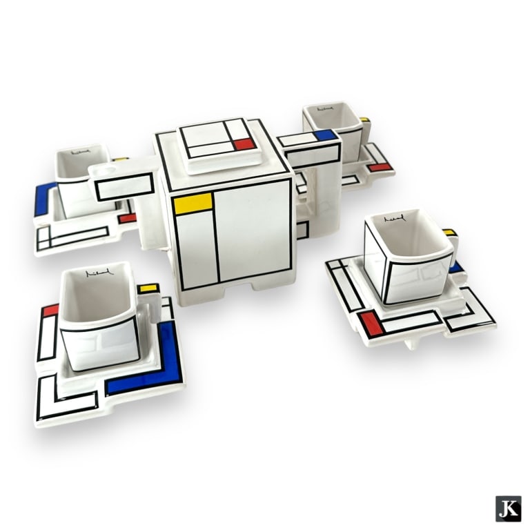 A five piece Cubist glazed porcealin tea service designed by Juraj Mahalik (POLISH, 20th century) (1 of 3)