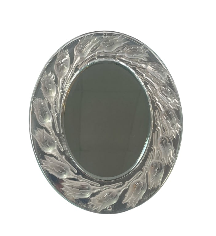 Laique French frosted crystal "Boutons de Roses" boudoir vanity table mirror having a floral design (1 of 3)