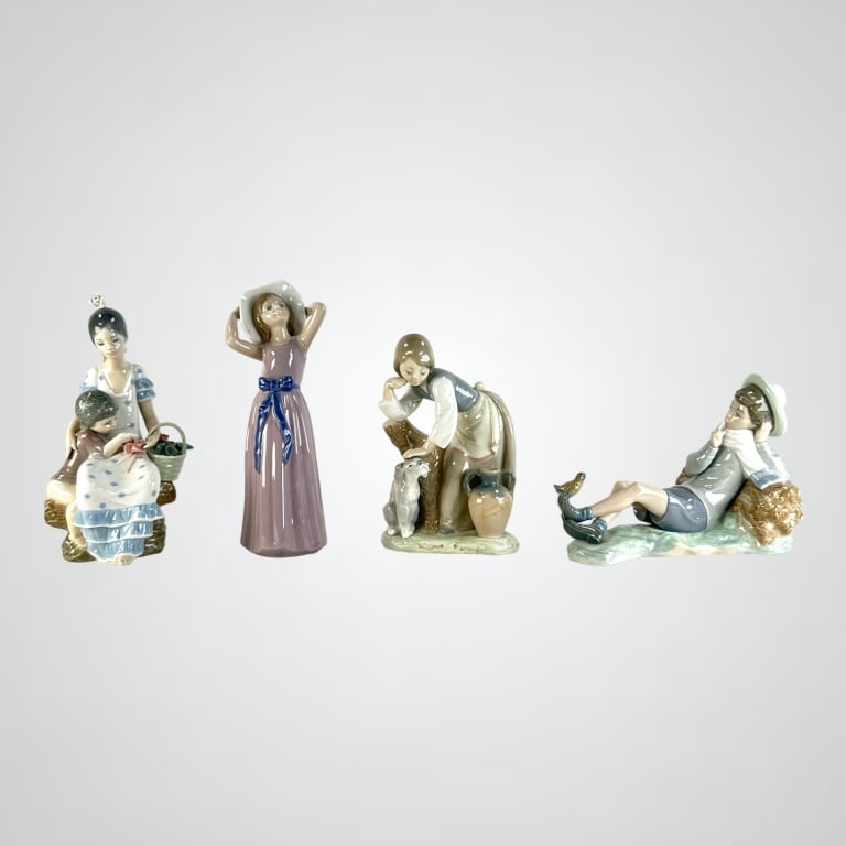 Lladro #5011 Girl Holding Hat 11"H Lladro #4993 Gypsy Vendors 9.5"H Lladro #1246 Caress & Rest 5"L x (1 of 6)