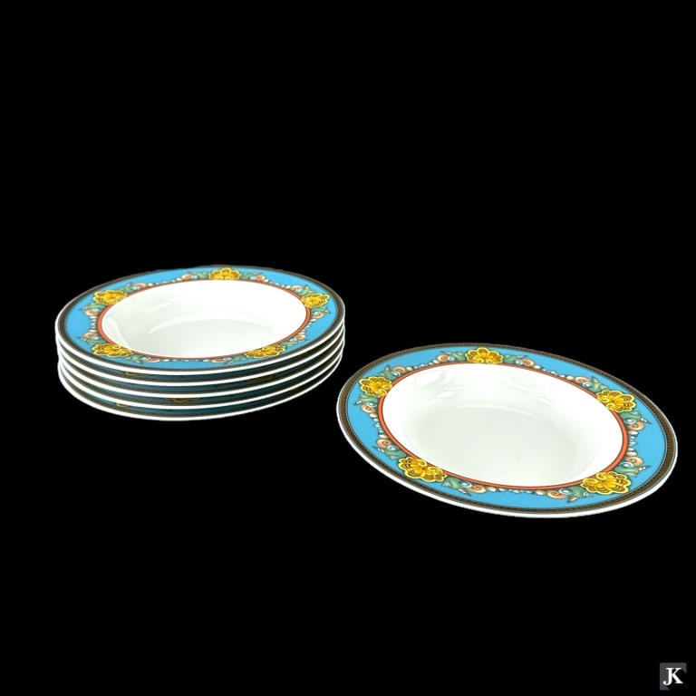 A set of 6 Versace Italy for Rosenthal Germany porcelain rimmed soup bowls in the prized and ornate (1 of 3)