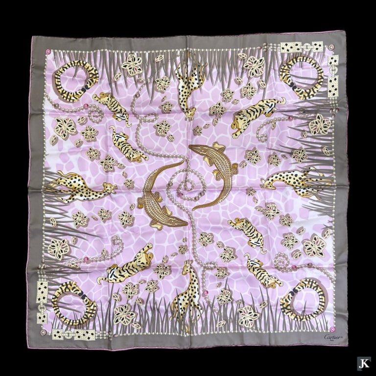 A genuine Cartier France silk 90 Savannah Motif scarf. Includes presentation box. **GUARANTEED (1 of 6)