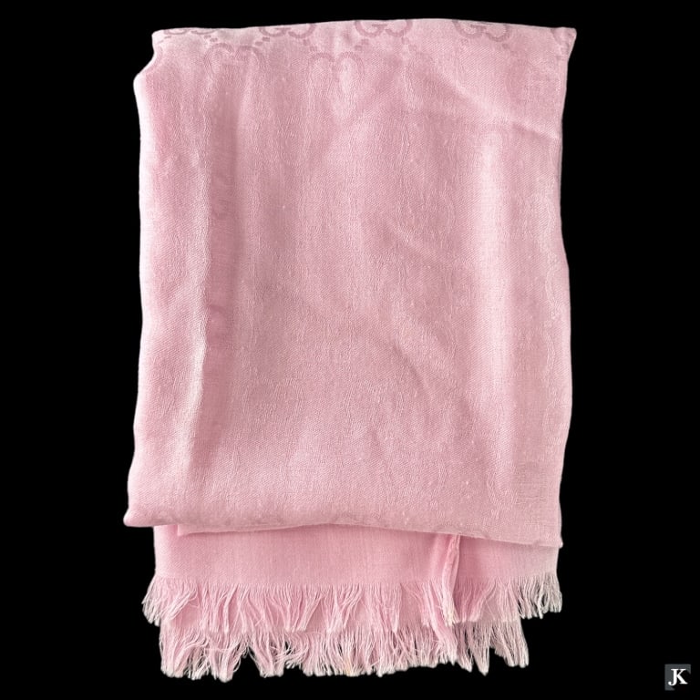 Gucci Italian woven wool & silk shawl scarf having a classic monogram design. Crafted of 70% wool (1 of 5)