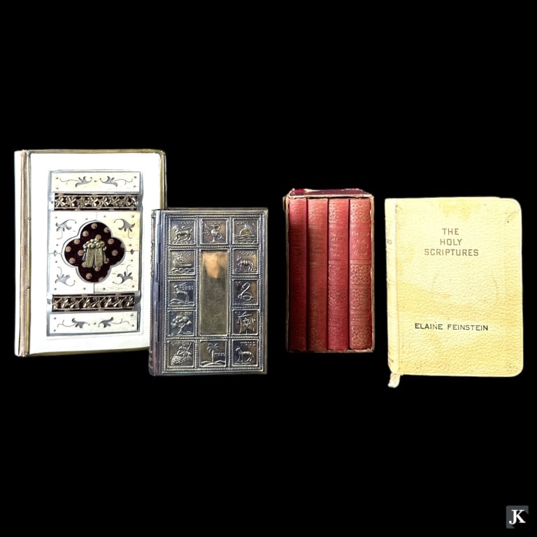 A lot of antique and vintage religious books to include a bone clad Torah circa 1889, a brass clad: A lot of antique and vintage religious books to include a bone clad Torah circa 1889, a brass clad Torah circa 1958 and "The Holy Scriptures" by Elaine Feinstein circa 1917. Lot is also to include "Th