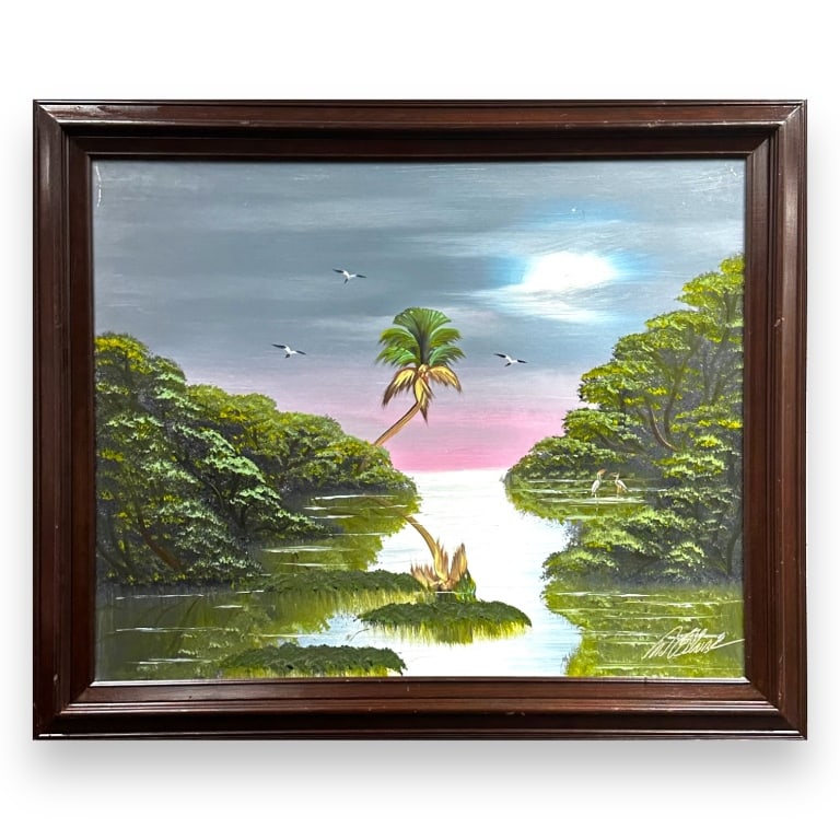 AL BLACK FLORIDA HIGHWAYMEN oil on masonite artist board depicting a Florida landscape scene. Signed (1 of 5)