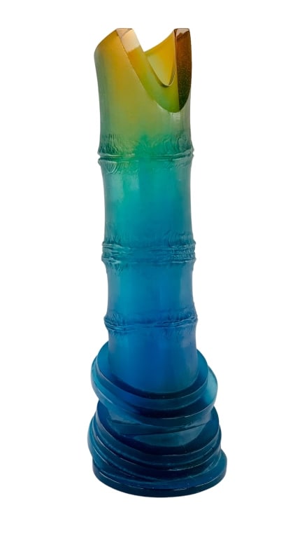 Emilio Robba (ITALIAN / FRANCE / PARIS, 20th Century) for Daum France, a Pate de Verre colored art: Emilio Robba (ITALIAN / FRANCE / PARIS, 20th Century) for Daum France, a Pate de Verre colored art glass "Bambou" vase having a bamboo tree design. Fully hallmarked to bottom. Limited edition 174/388.