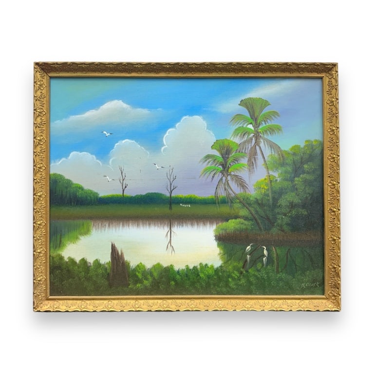 AL BLACK FLORIDA HIGHWAYMEN oil on board. landscape. Signed lower right. Total Framed Measures 26 (1 of 4)