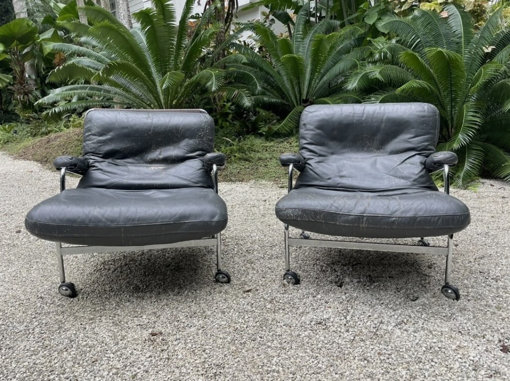 Bruno Mathsson for Dux Karin Easy Chairs - PAIR - VERY RARE. Selling two Bruno Mathsson for Dux: Bruno Mathsson for Dux Karin Easy Chairs - PAIR - VERY RARE. Selling two Bruno Mathsson for Dux Karin Easy Chairs - PAIR - VERY RARE FIND. These are original vintage pieces, as you can see the leather
