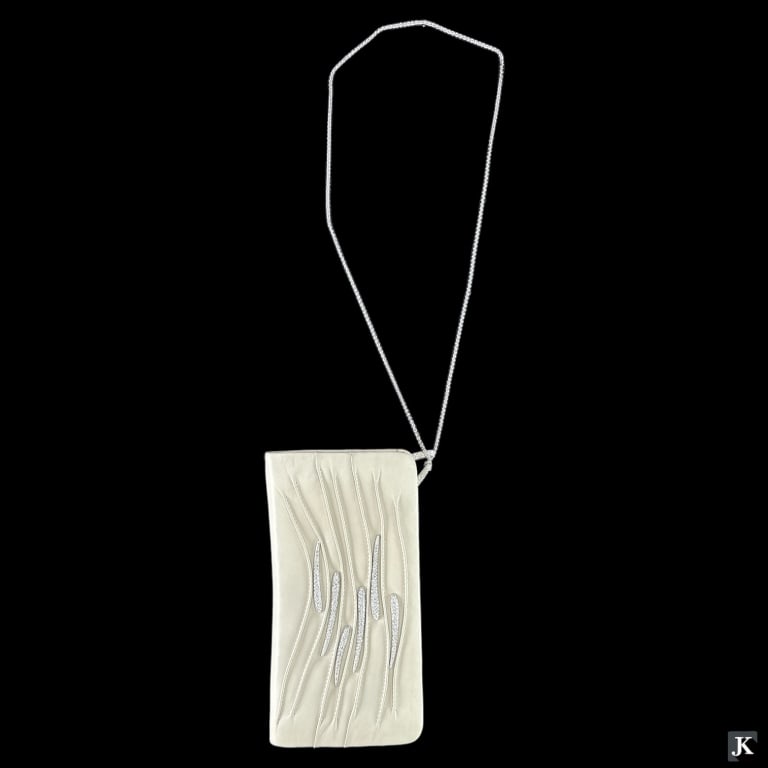 A Swarovski Austrian crystal jeweled leather wallet / clutch purse. Has silver tone hardware and (1 of 5)