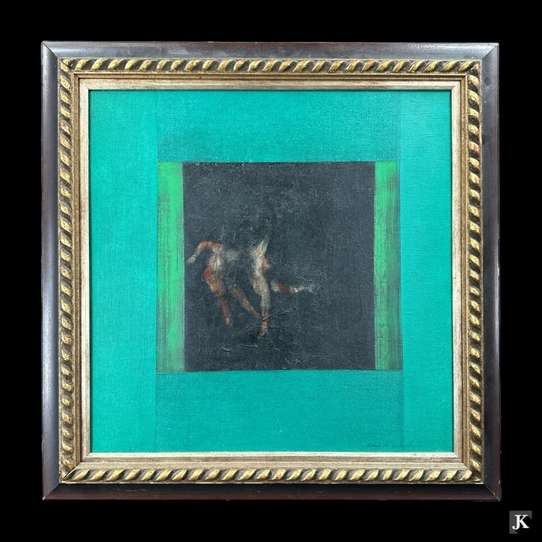 Robert G Hamilton (AMERICAN, 1916 - 2004) oil painting on canvas depicting dancers titled "Desperate (1 of 6)