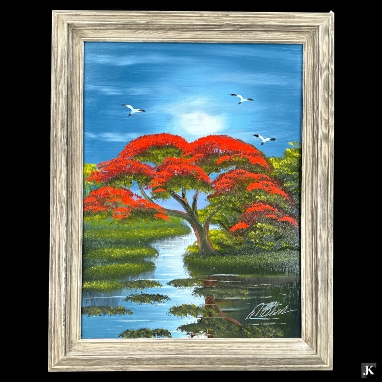 Al Black (USA B1947) Oil On Masonite Of Lake Scene (1 of 5)