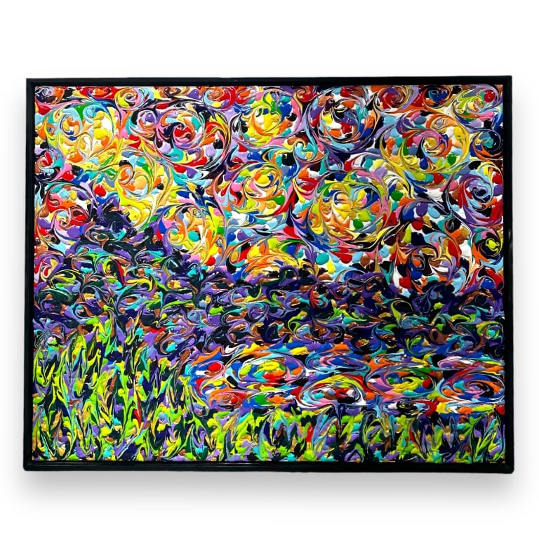 EDUARDO GUELFENBEIN (CHILEAN,1953) Acrylic on canvas."Ensemble, 2016. Measures 51 1/2 inches high x: EDUARDO GUELFENBEIN (CHILEAN,1953) Acrylic on canvas."Ensemble, 2016. Measures 51 1/2 inches high x 63 3/4 wide. Framed 53 1/2 inches high x 65 3/4 inches wide. framed.