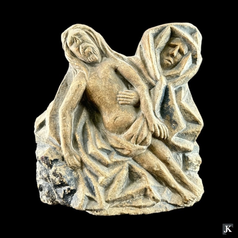 Antique carved solid brown hard stone religious sculpture depicting an interpretation of the 9th (1 of 4)