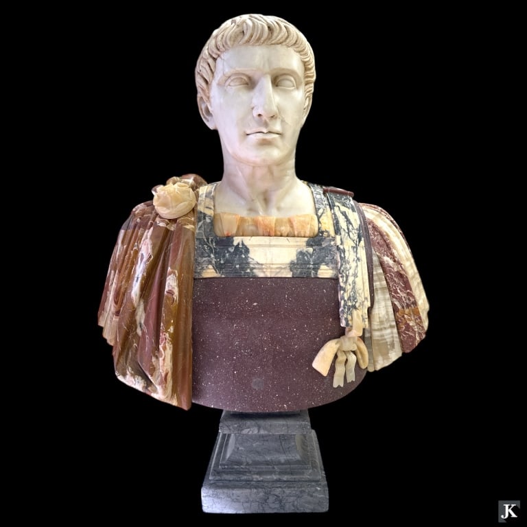 Large Heavy Italian Mixed Marble Emperor Bust (1 of 5)