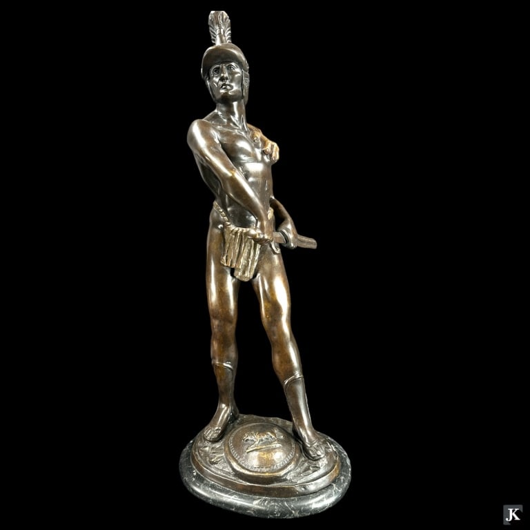 Roman Warrior Bronze Sculpture on Marble Base (1 of 5)