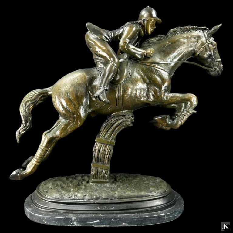 Jockey Rider on Jumping Horse Bronze Sculpture (1 of 5)