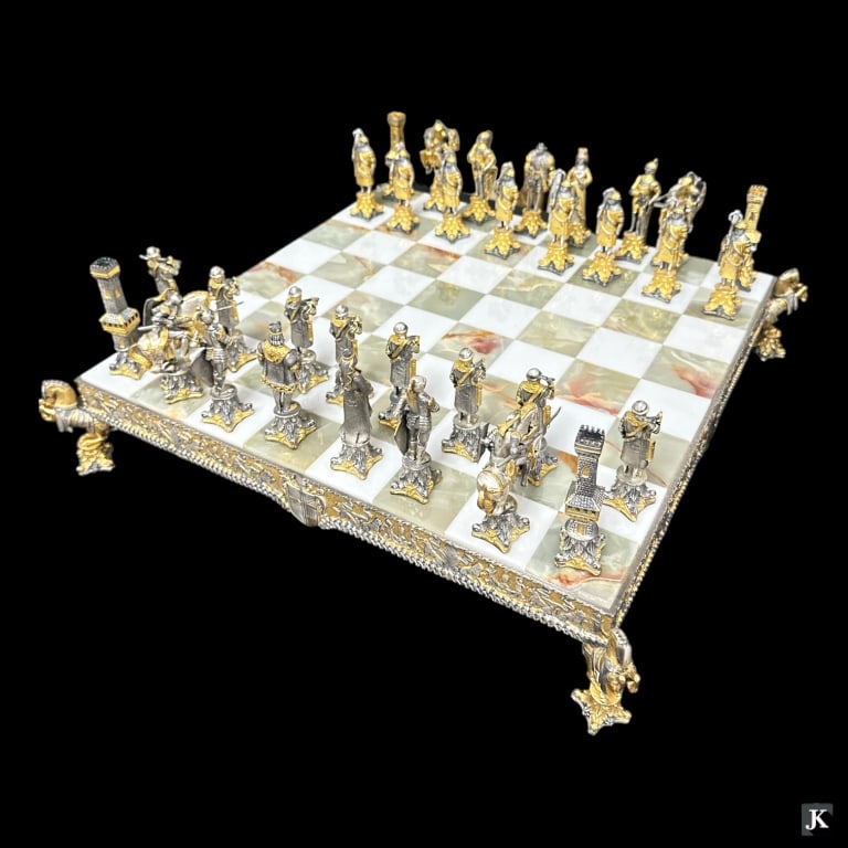 Piero Benzoni Italian Onyx Marble Gilt Chess Set (1 of 5)