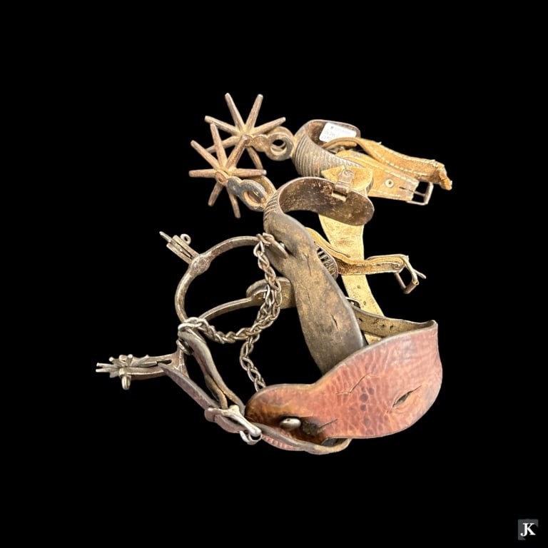 2 Sets Of Antique Iron Steel & Leather Horse Spurs (1 of 3)