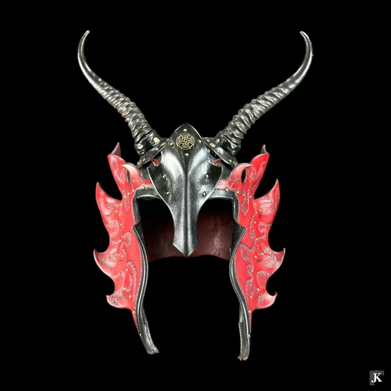 Black And Red Leather Horned Decorative Helmet (1 of 4)