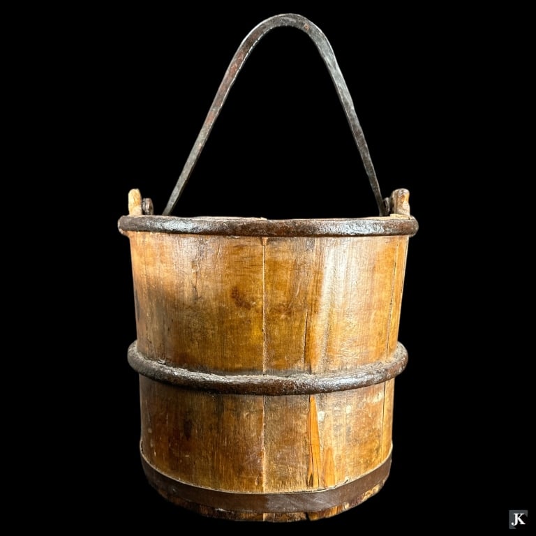 Antique Primitive Wood & Iron Slat Well Bucket (1 of 3)