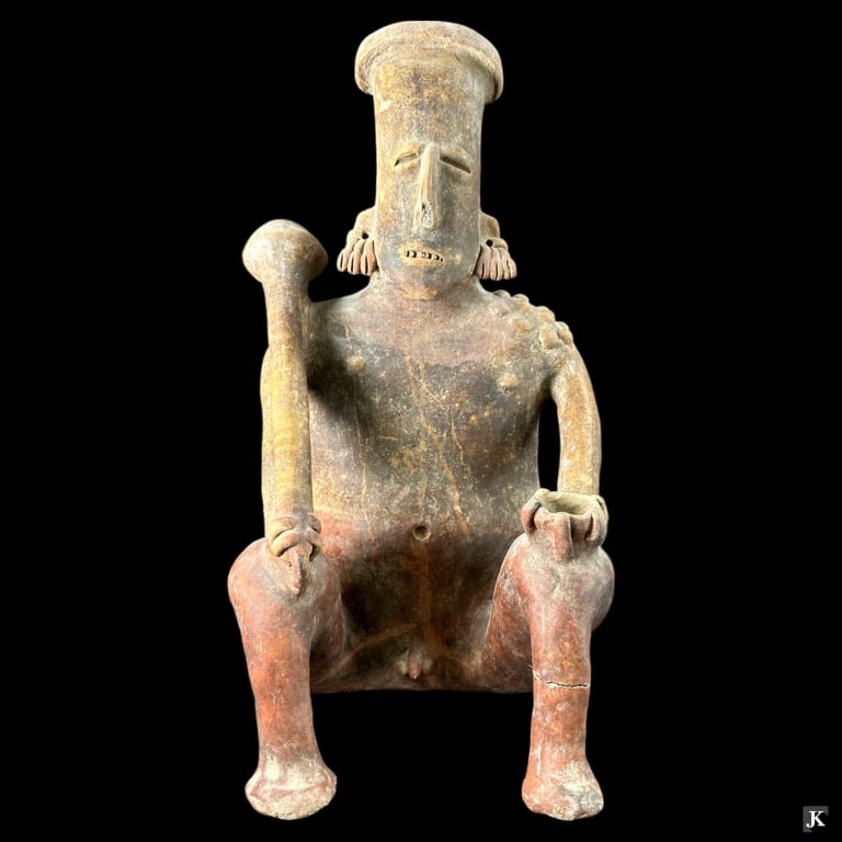 Jalisco Pre-Columbian Pottery Seated Male Figure (1 of 5)