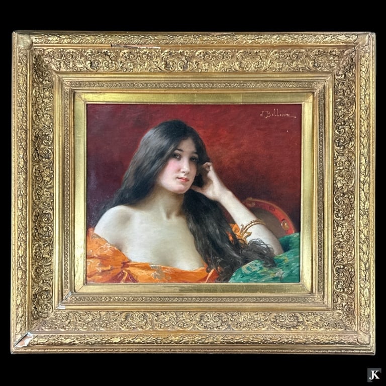 Jules Ballavoine (C. 1855 - 1901) Portrait of a Yo: Jules Ballavoine (C. 1855 - 1901) Portrait of a Young Lady. Signed 'J. Ballavoine' upper left. Oil on canvas. 26" x 29" overall, 18" x 15" canvas. JD/B13/SH:6B