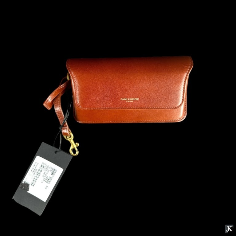 Saint Laurent Paris Brown Leather Sunglasses Pouch (1 of 2)