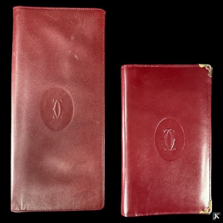 Lot Of 2 Cartier Maroon Leather Checkbook Wallets (1 of 3)