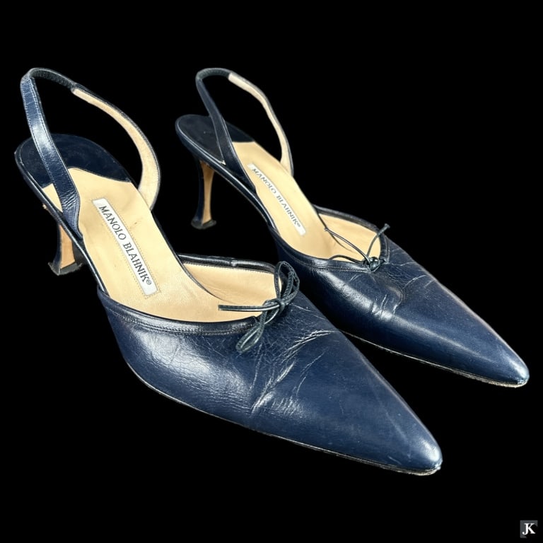 Pr. Manolo Blahnik Navy Blue Leather High Heels (1 of 3)