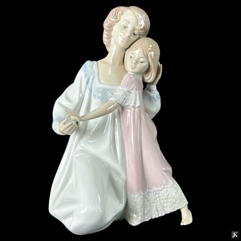 Lladro Spain "Good Night" Porcelain Figure #5449: Lladro Spanish glazed porcelain sculpture titled "Good Night" or "Buenas Noches" number 5449. Sculpted by Juan Huerta. Issued in 1987 and retired in 2007. Measures approx. 8 1/2" height. JD/B13/CB:A