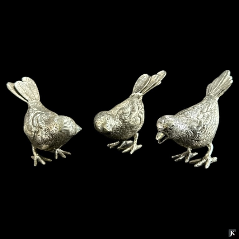 3 Vtg Indian Silverplate Standing Bird Sculptures (1 of 3)