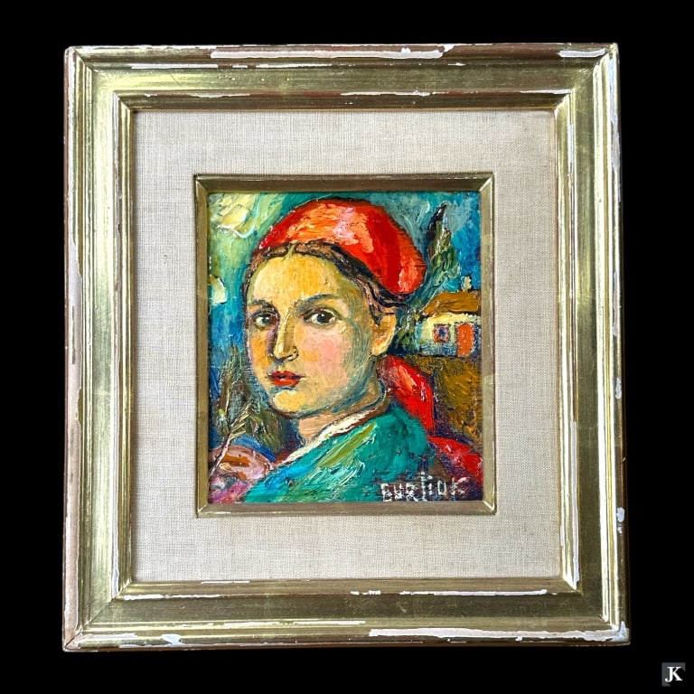 David Burliuk (RUSSIA 1882-1967) Portrait Oil/Boar (1 of 4)