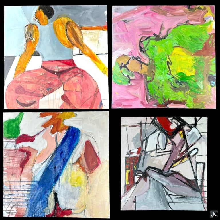 Lot of (4) Oil on Canvas' (From Limitless, 2011): Lot of (4) Oil on Canvas'. From movie Limitless, 2011. Artist: Tina Amarena (NY). Largest size: 30"H x 30"W. JD/B13/FW