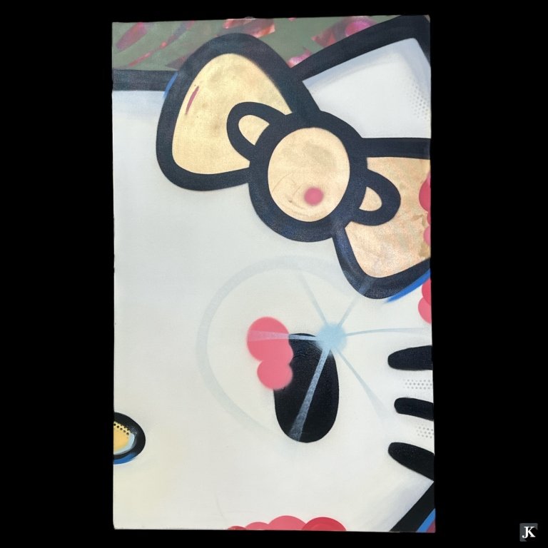 CRASH (JOHN MATOS) Spray Paint On Canvas: CRASH (JOHN MATOS) Spray Paint On Canvas.Title- Kitty.Hello Kitty Spray Paint On Canvas, Frameless Painting,Dated & Signed On Backside, Appears Overall In Good Conditions.Crash was first noticed throu