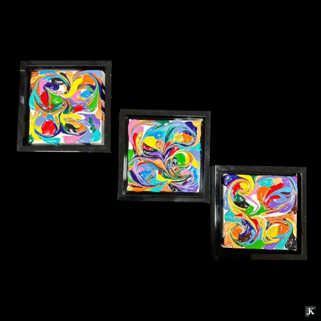 Oil On Canvas Eduardo Guelfenbein (CHILE): Oil On Canvas Eduardo Guelfenbein (Chile). Abstract Art Work By Oil On Canvas Eduardo Guelfenbein. Black Framed Paintings, Colorful Oil On Canvas.Frame Size; 11 X 11. Canvas Size; 9 X 9. Eduardo Guelf